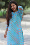 Sky Blue Floral Cotton Kurti