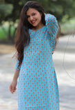 Sky Blue Floral Cotton Kurti