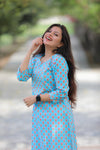 Sky Blue Floral Cotton Kurti