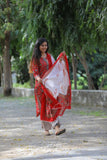 Red Floral  Cotton Suit with Cotton Dupatta