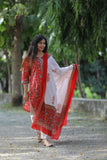 Red Floral  Cotton Suit with Cotton Dupatta