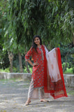 Red Floral  Cotton Suit with Cotton Dupatta