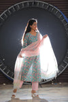 Pink in the Sea - Hand Block Printed Cotton Suit with Kota Doria Dupatta