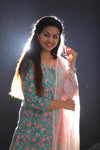 Pink in the Sea - Hand Block Printed Cotton Suit with Kota Doria Dupatta
