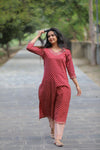 Maroon floral Handblock Printed Pant set