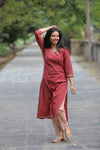 Maroon floral Handblock Printed Pant set