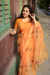 Organza - Peach saree with handwork of Khatli