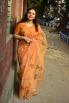 Organza - Peach saree with handwork of Khatli