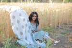 Pastel green and White Floral  Cotton Suit with Cotton Dupatta