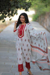 White Cherry  Cotton Suit with Cotton Dupatta