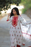 White Cherry  Cotton Suit with Cotton Dupatta
