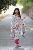 White Cherry  Cotton Suit with Cotton Dupatta