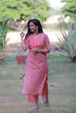 Peach  Floral Cotton Pant set