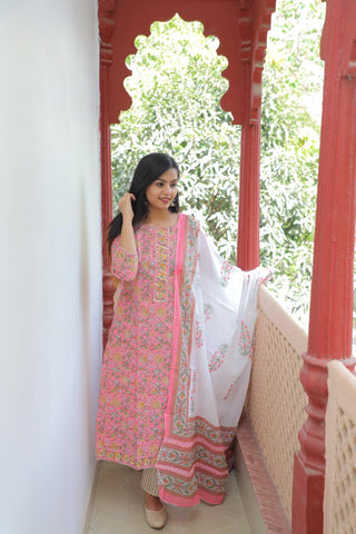 Pink Gotta Work Cotton Suit with Cotton Dupatta