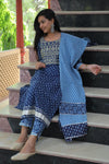 Sapphire Blue Cotton Suit with Cotton Dupatta