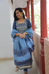 Sapphire Blue Cotton Suit with Cotton Dupatta