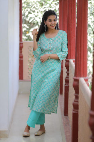 Firoza Gota Work  Cotton Pant set