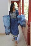 Sapphire Blue Cotton Suit with Cotton Dupatta
