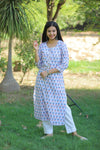 Cool White - Hand Block Printed Cotton Kurti