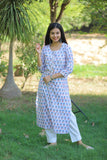 Cool White - Hand Block Printed Cotton Kurti