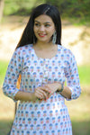 Cool White - Hand Block Printed Cotton Kurti