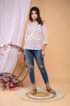 Floral White Pink Flowers  Cotton Handblock Printed Top