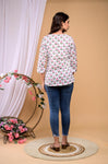 Floral White Pink Flowers  Cotton Handblock Printed Top