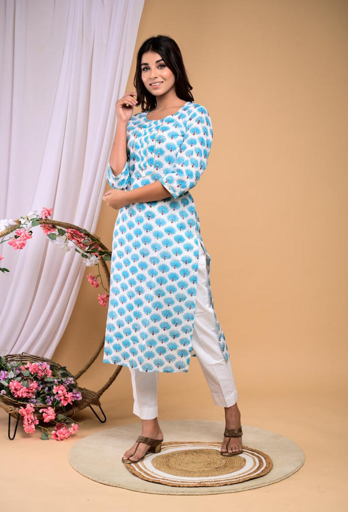 Amazon.com: E-Tailor® Hand Block Printed Indian Natural Cotton Jaipuri  Print Sanganeri Kurti Print Fabric by The Yard-3 Yard-Floral-Baby Pink