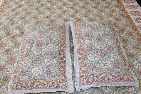 Pastel Flowers Garden Cotton  Double Bedsheet (90 X108 Inch)