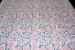 Grey Pink Cotton Handblock Printed 6 seater Dining table cover with 6 full printed Napkins