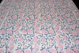 Grey Pink Cotton Handblock Printed 6 seater Dining table cover with 6 full printed Napkins