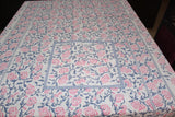 Grey Pink Cotton Handblock Printed 6 seater Dining table cover with 6 full printed Napkins