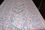 Grey Pink Cotton Handblock Printed 6 seater Dining table cover with 6 full printed Napkins