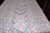 Grey Pink Cotton Handblock Printed 6 seater Dining table cover with 6 full printed Napkins