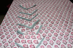Gharonda Pink Flowers Cotton Handblock Printed 6 seater Dining table cover with 6 full printed Napkins