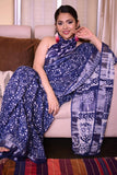 Indigo Pure Cotton Handblock Printed linen Saree