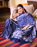 Indigo Pure Cotton Handblock Printed linen Saree