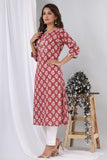Mehroon with white Blocks Cotton Kurti