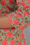 Peach Flowers  in Green Base Cotton Kurti