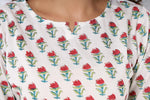 Floral White Cotton Handblock Printed Top
