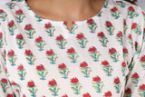 Floral White Cotton Handblock Printed Top