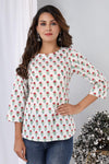 Floral White Cotton Handblock Printed Top