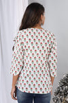 Floral White Cotton Handblock Printed Top