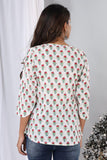 Floral White Cotton Handblock Printed Top