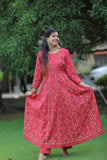 Pink Red fushion Mix Bhandhej Anarkali Pant set