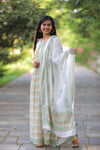 White Green  Anarkali Cotton Suit with Cotton Dupatta