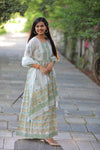 White Green  Anarkali Cotton Suit with Cotton Dupatta