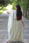 White Green  Anarkali Cotton Suit with Cotton Dupatta