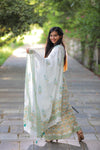 White Green  Anarkali Cotton Suit with Cotton Dupatta