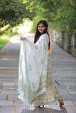 White Green  Anarkali Cotton Suit with Cotton Dupatta